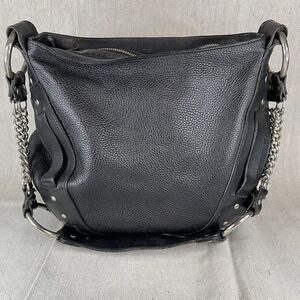 FRYE Black Leather Purse Hobo Satchel Shoulder Bag Chain Hardware READ